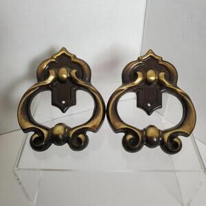 Vtg Dresser/Cabinet/Drawer Antiqued Brass Metal 3.25" Pulls x2. RD 1975 CAN